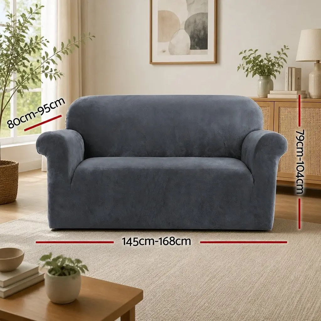 2 Seater Sofa Cover Velvet Grey Stretchable Furniture Protection