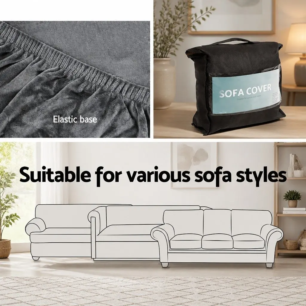 2 Seater Sofa Cover Velvet Grey Stretchable Furniture Protection