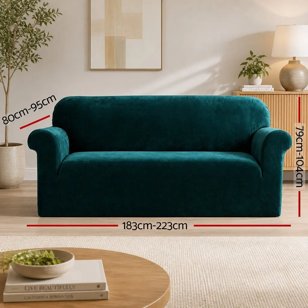 Velvet 3 Seater Sofa Cover Couch Protector Stretch Agate Green
