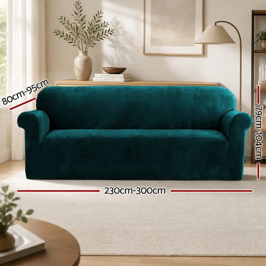 4 Seater Sofa Cover Velvet Stretch Couch Protector Agate Green