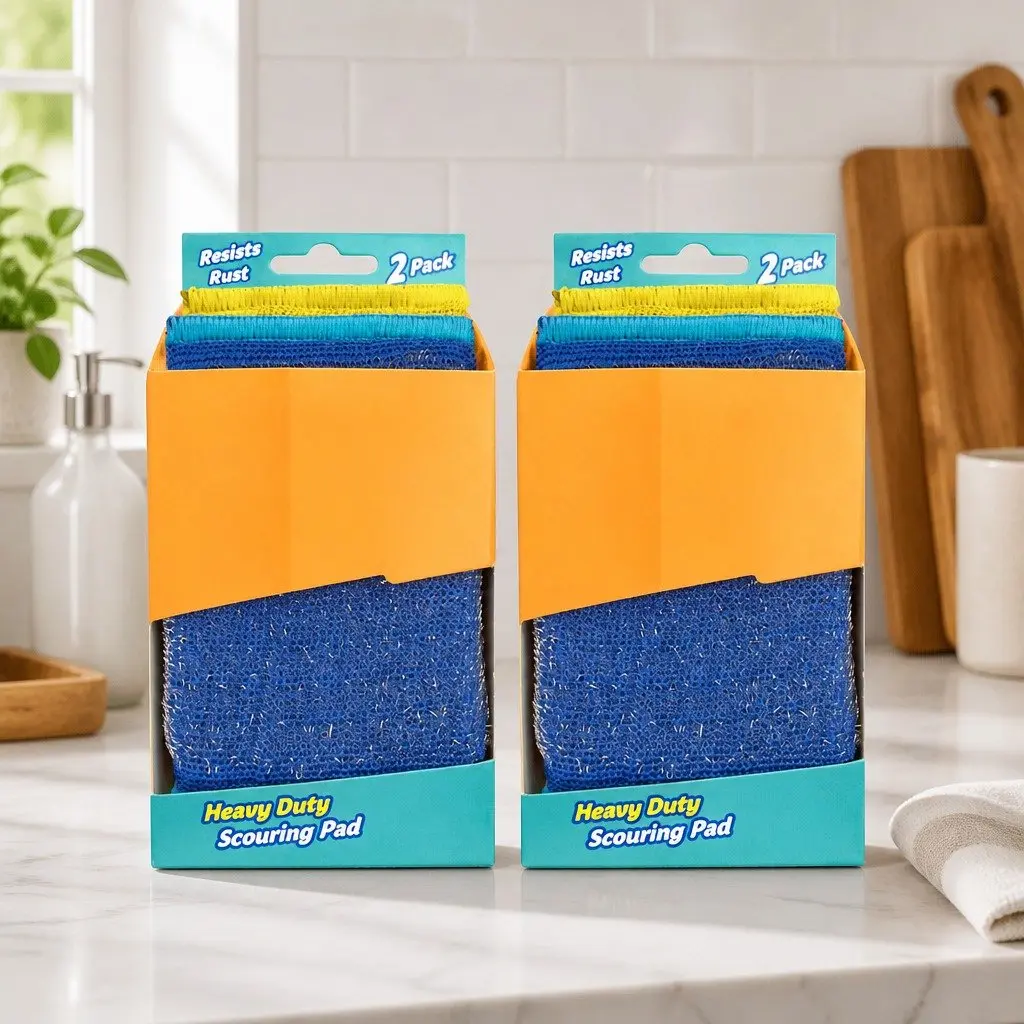 Steel Scour Scrubber Kitchen Cleaning 2 Pack Stainless Steel Fiber Scouring Pad