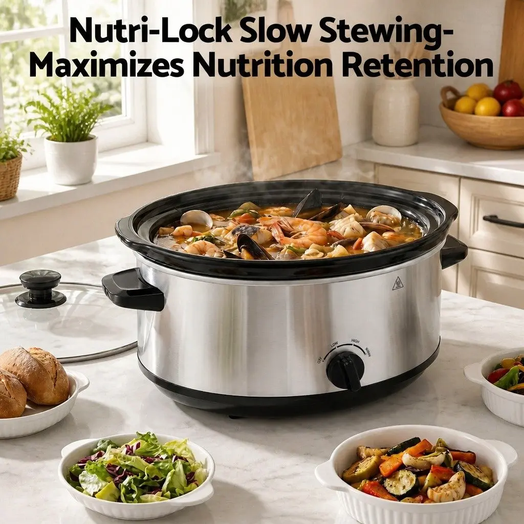 6.5L Slow Cooker Electric Multi Cooker 3 Heat Settings Keep Warm Silver Kitchen