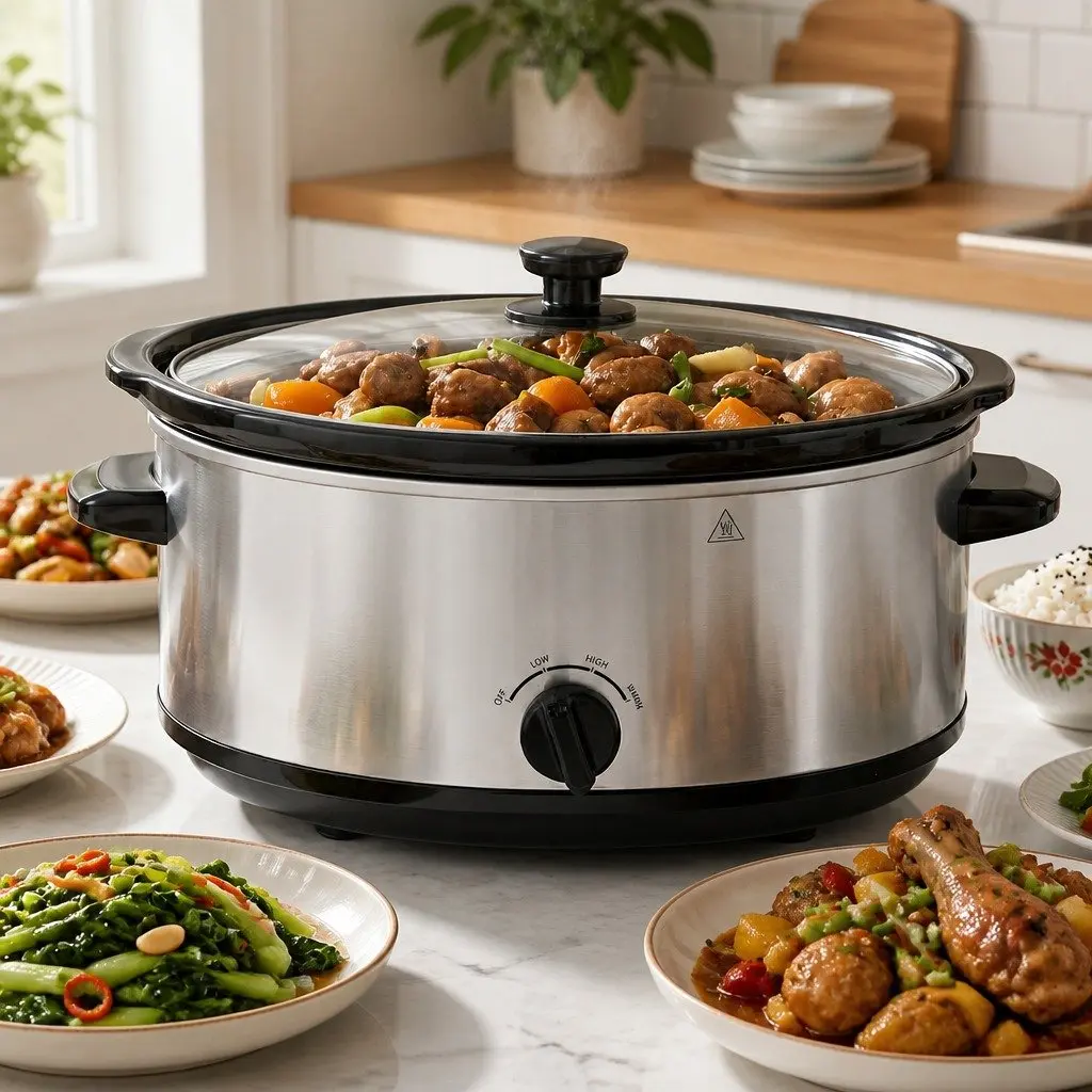 6.5L Slow Cooker Electric Multi Cooker 3 Heat Settings Keep Warm Silver Kitchen