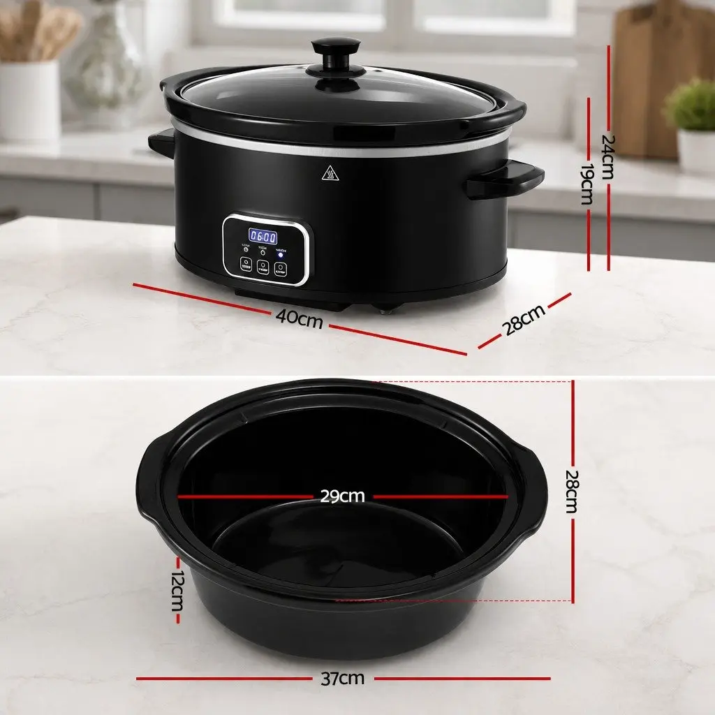 Electric Slow Cooker 5.6L Multi Cooker Black 3 Heat Settings