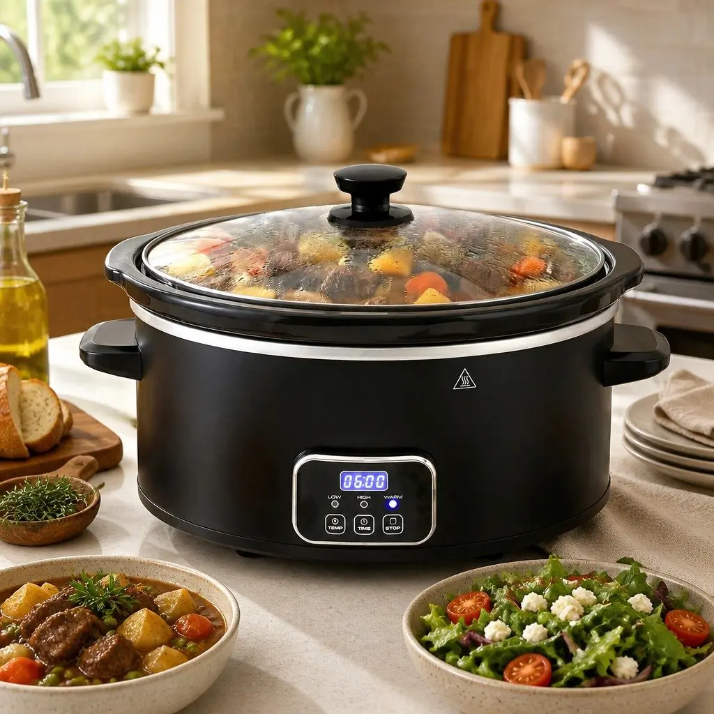 Electric Slow Cooker 5.6L Multi Cooker Black 3 Heat Settings