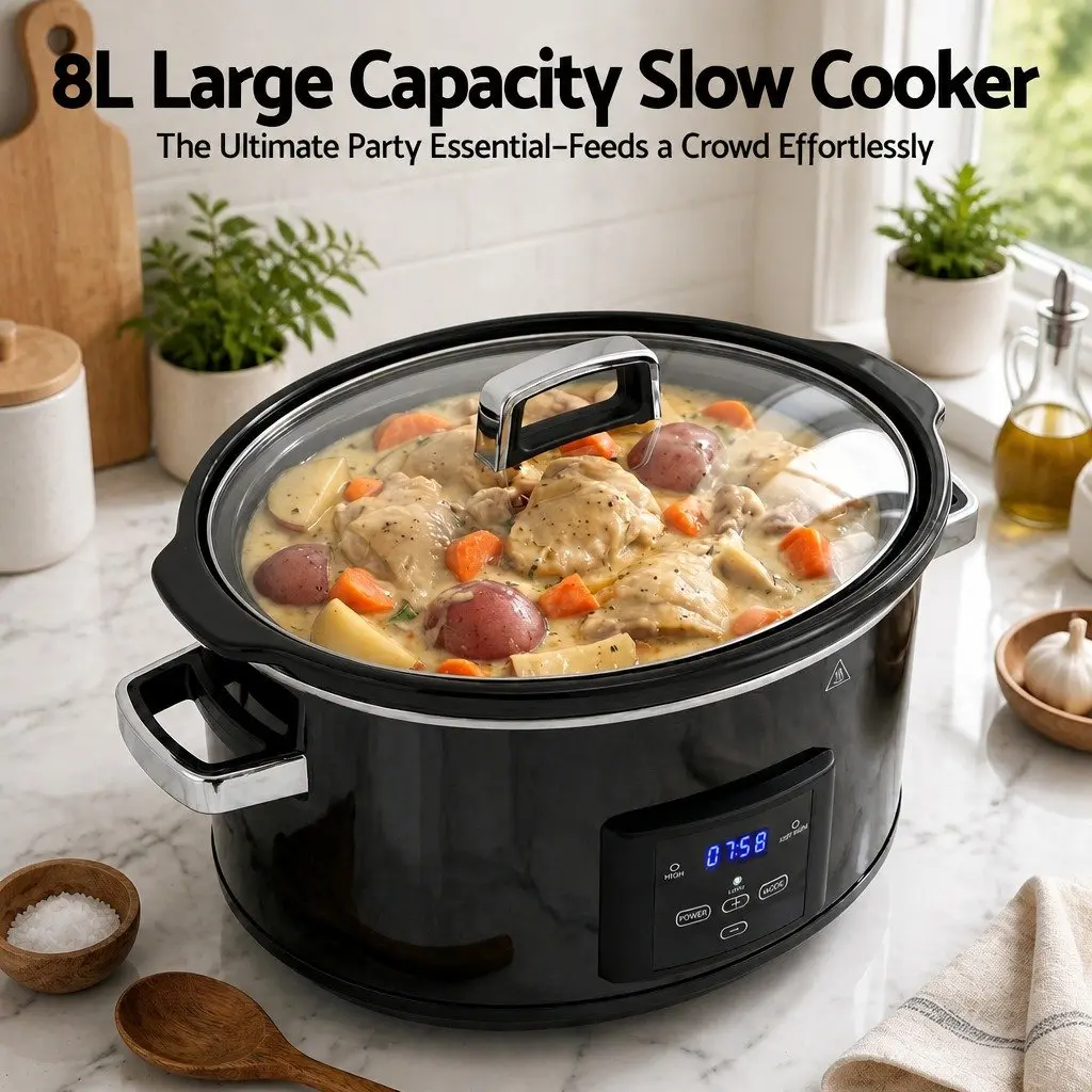 8L Electric Slow Cooker Multi Cooker 3 Heat Settings Keep Warm Function Digital