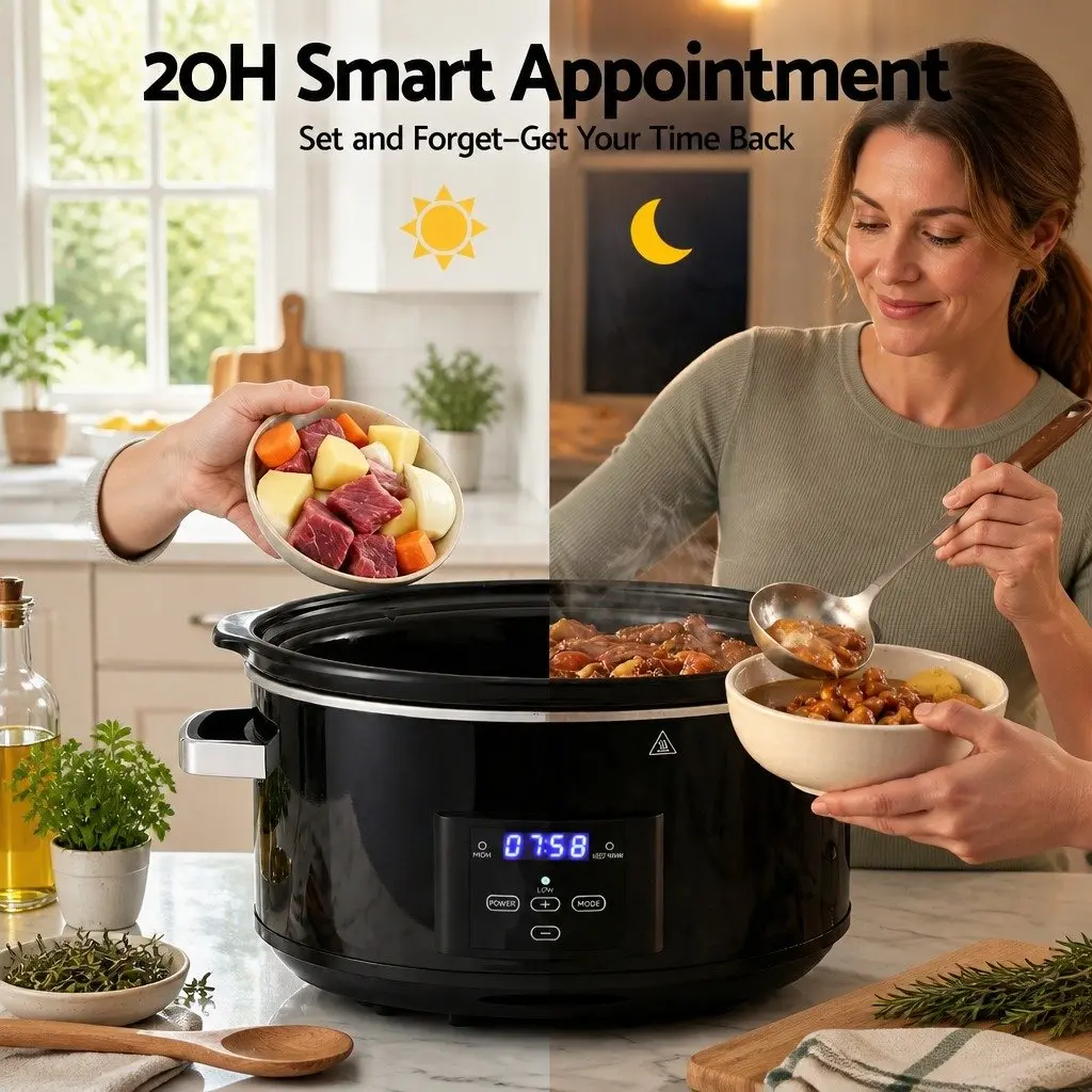 8L Electric Slow Cooker Multi Cooker 3 Heat Settings Keep Warm Function Digital