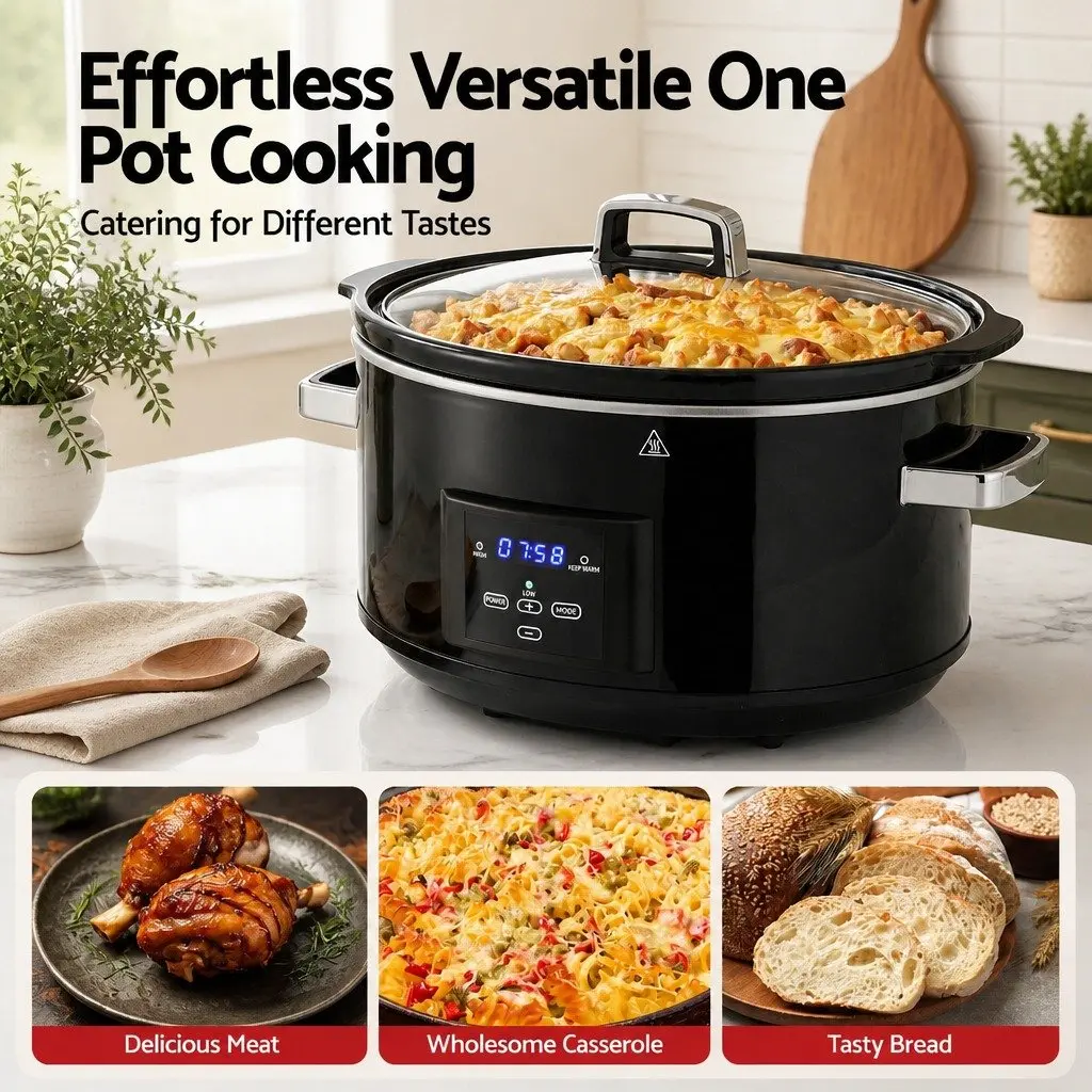 8L Electric Slow Cooker Multi Cooker 3 Heat Settings Keep Warm Function Digital