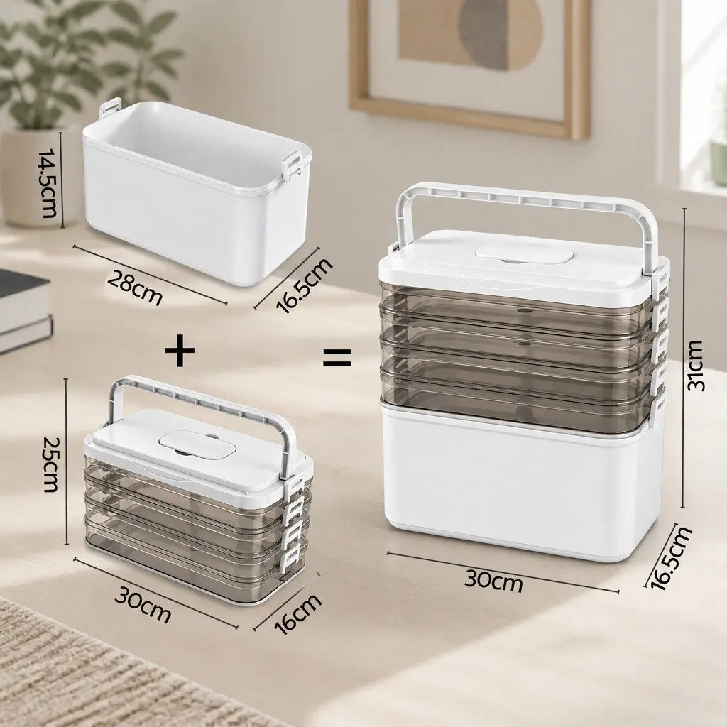 5 Tier Clear Plastic Storage Box Detachable Portable Organizer Container with