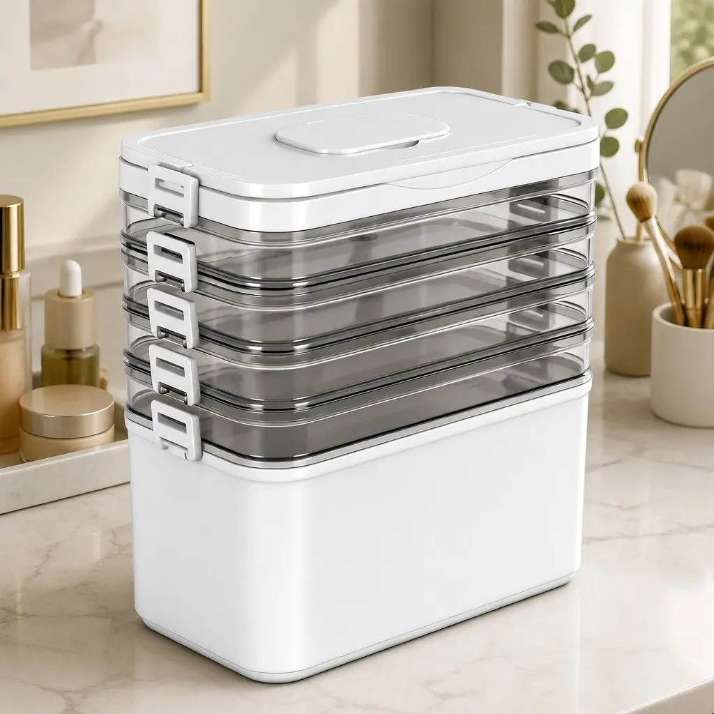 5 Tier Clear Plastic Storage Box Detachable Portable Organizer Container with