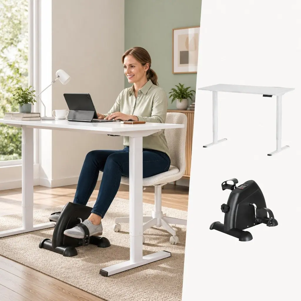 Electric Desk with Pedal Exerciser 120cm Adjustable White or Black Home Office Active Workspace
