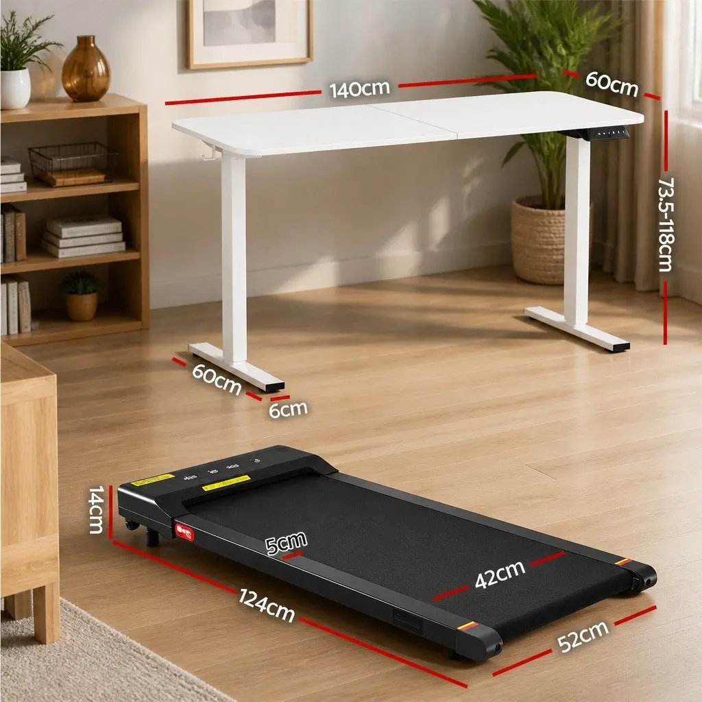 Electric Standing Desk Treadmill Combo 140cm Height Adjustable Motorised Walking Pad White or Black