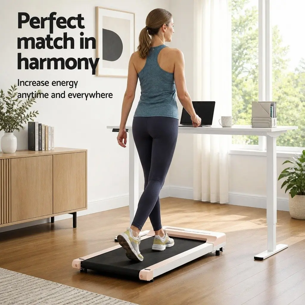 Electric Standing Desk Treadmill Walking Pad 120cm Motorised Height Adjustable White Pink