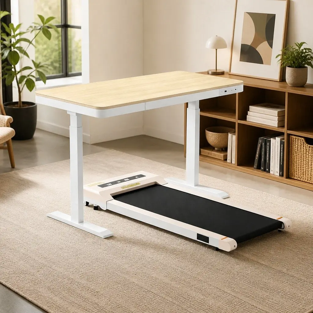 Electric Standing Desk Treadmill Combo 120cm Adjustable Height Oak Colour