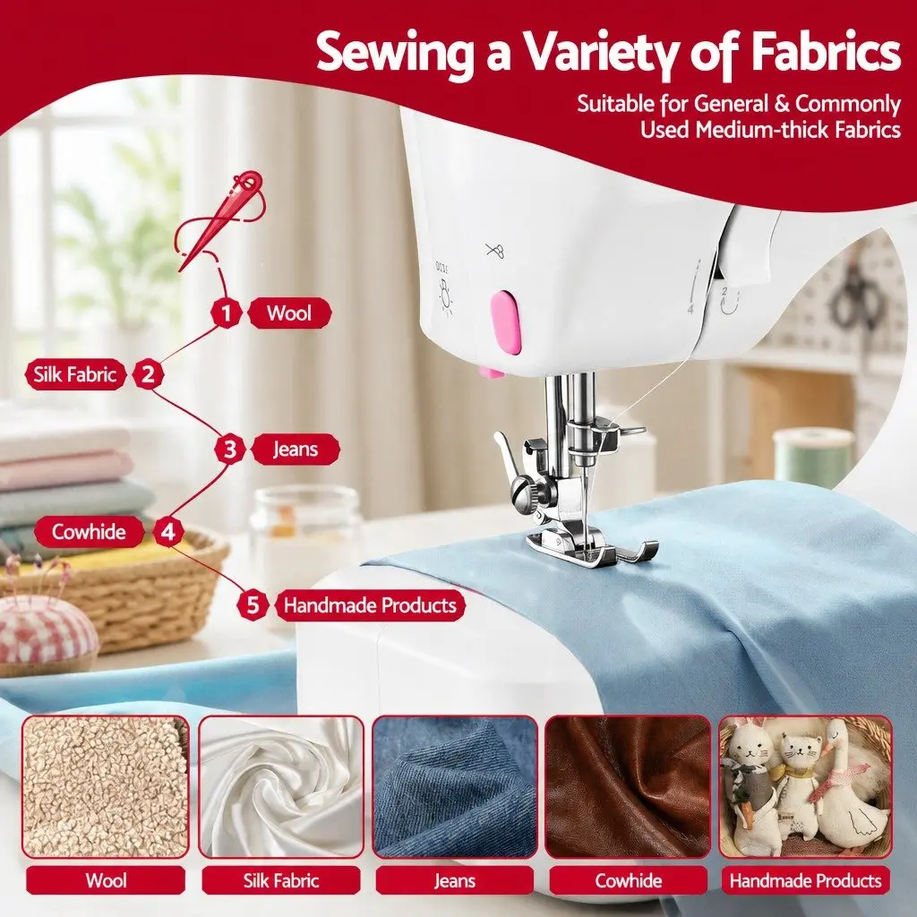 Mini Sewing Machine Portable Compact 12 Stitches White with Pink