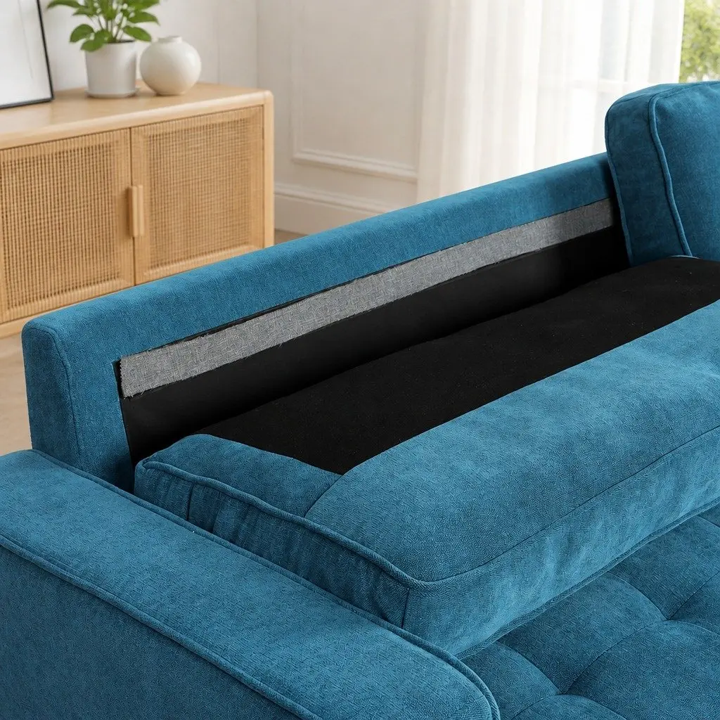 3 Seater Sofa Lounge Couch 191cm Wide Blue Linen Style