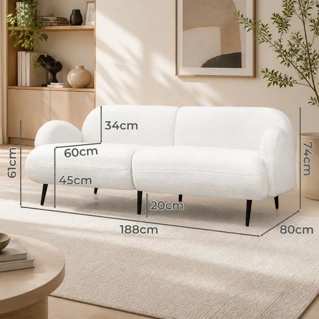3 Seater Sofa Sherpa Fleece Lounge Couch Modern White
