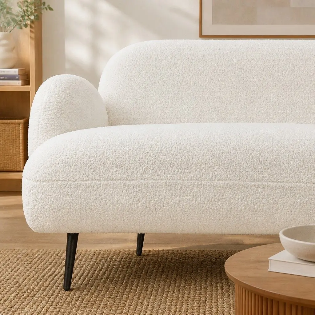 3 Seater Sofa Sherpa Fleece Lounge Couch Modern White
