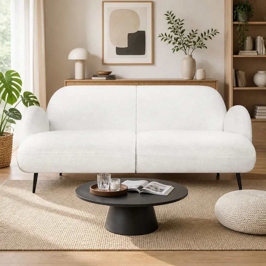 3 Seater Sofa Sherpa Fleece Lounge Couch Modern White