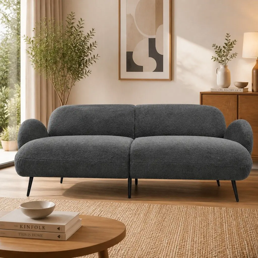 3 Seater Sofa Sherpa Fleece Lounge Couch Modern Living Room Furniture Grey
