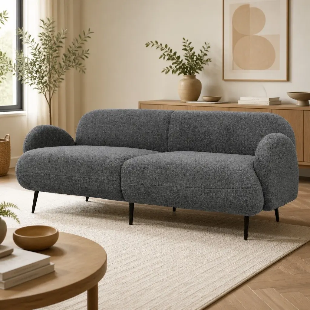 3 Seater Sofa Sherpa Fleece Lounge Couch Modern Living Room Furniture Grey