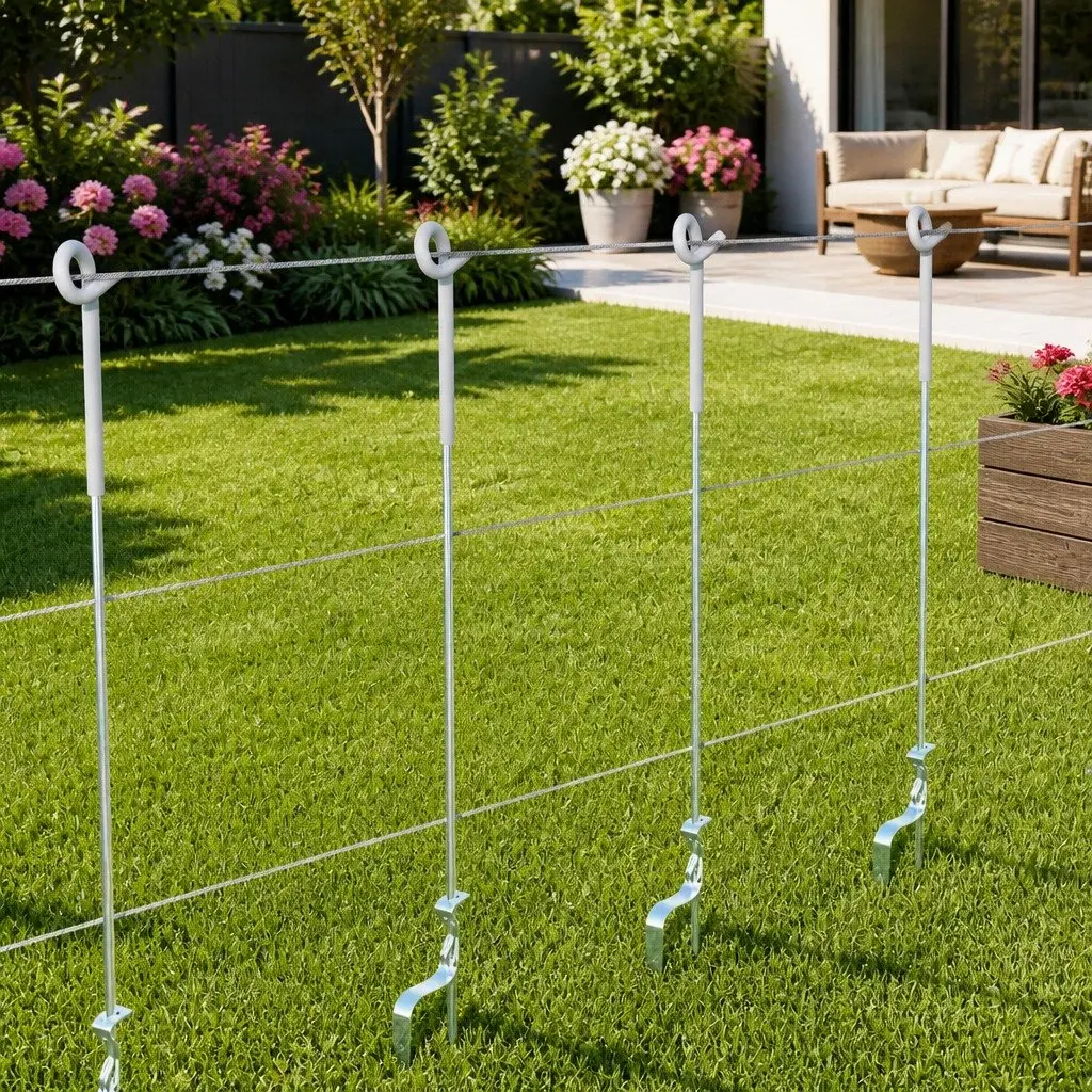 Electric Fence Pigtail Posts Temporary Farm Fencing 104 cm Silver White 20 Piece