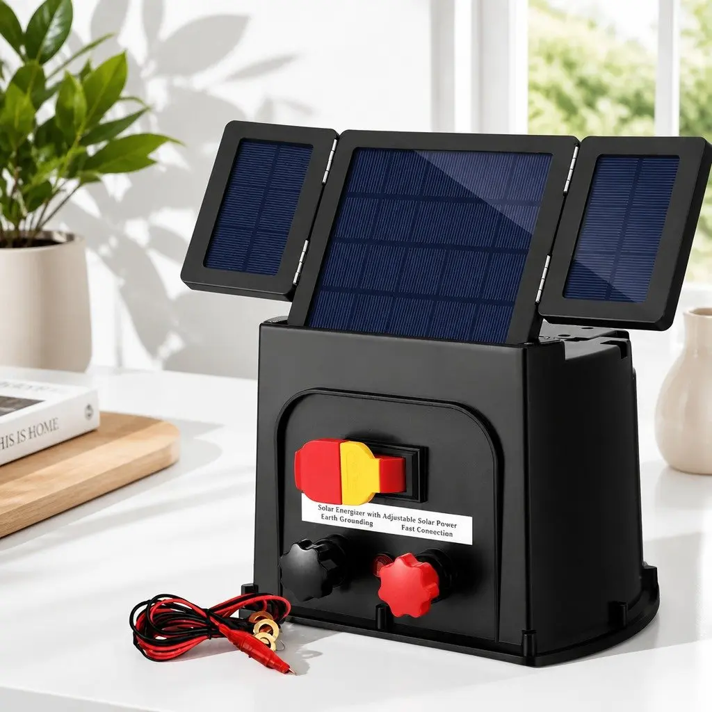 Solar Electric Fence Energiser Livestock Protection 5km 0.15J Black