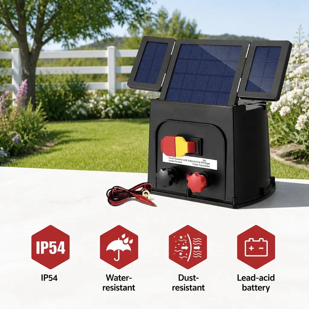 Solar Electric Fence Energiser Livestock Protection 5km 0.15J Black