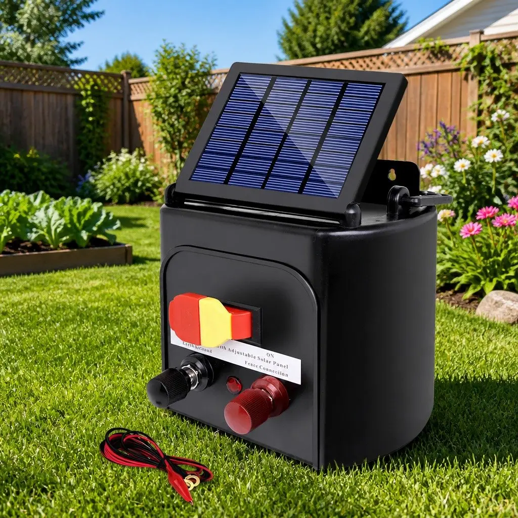 Solar Electric Fence Energiser 5km Livestock Farm Fencing Waterproof Black