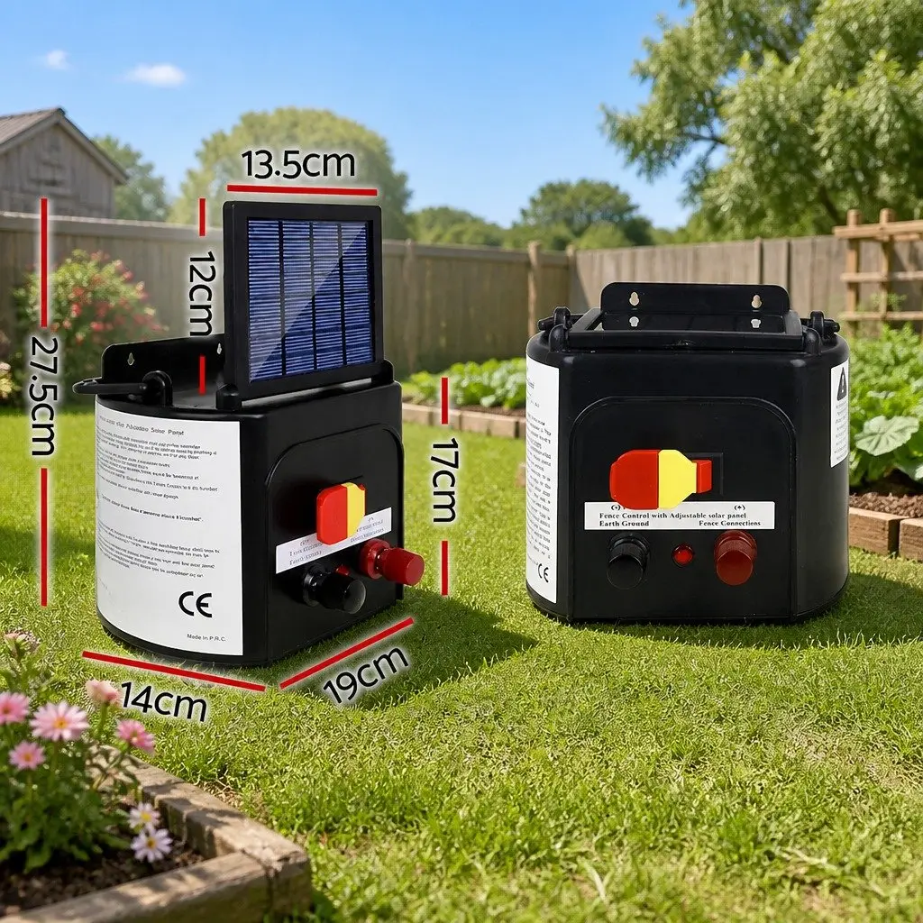 Solar Electric Fence Energiser 5km Livestock Farm Fencing Waterproof Black