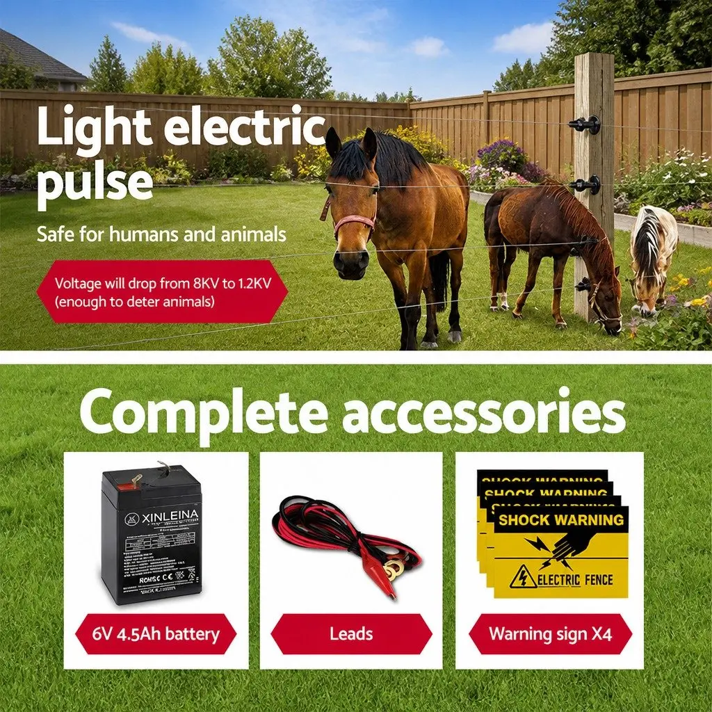 Solar Electric Fence Energiser 5km Livestock Farm Fencing Waterproof Black