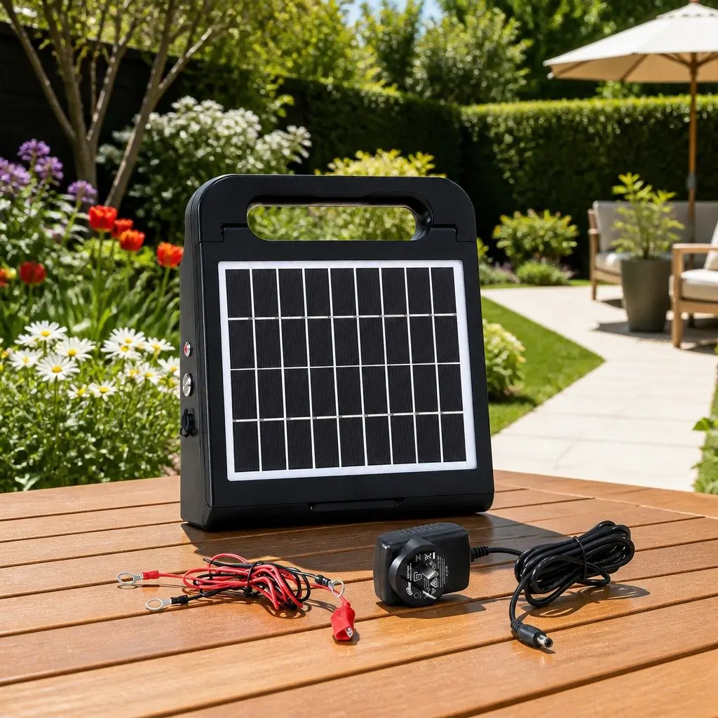Solar Electric Fence Energiser 10km Farm Animal Charger Black Water-Resistant