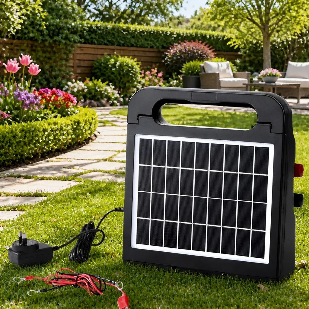 Solar Electric Fence Energiser 10km Farm Animal Charger Black Water-Resistant
