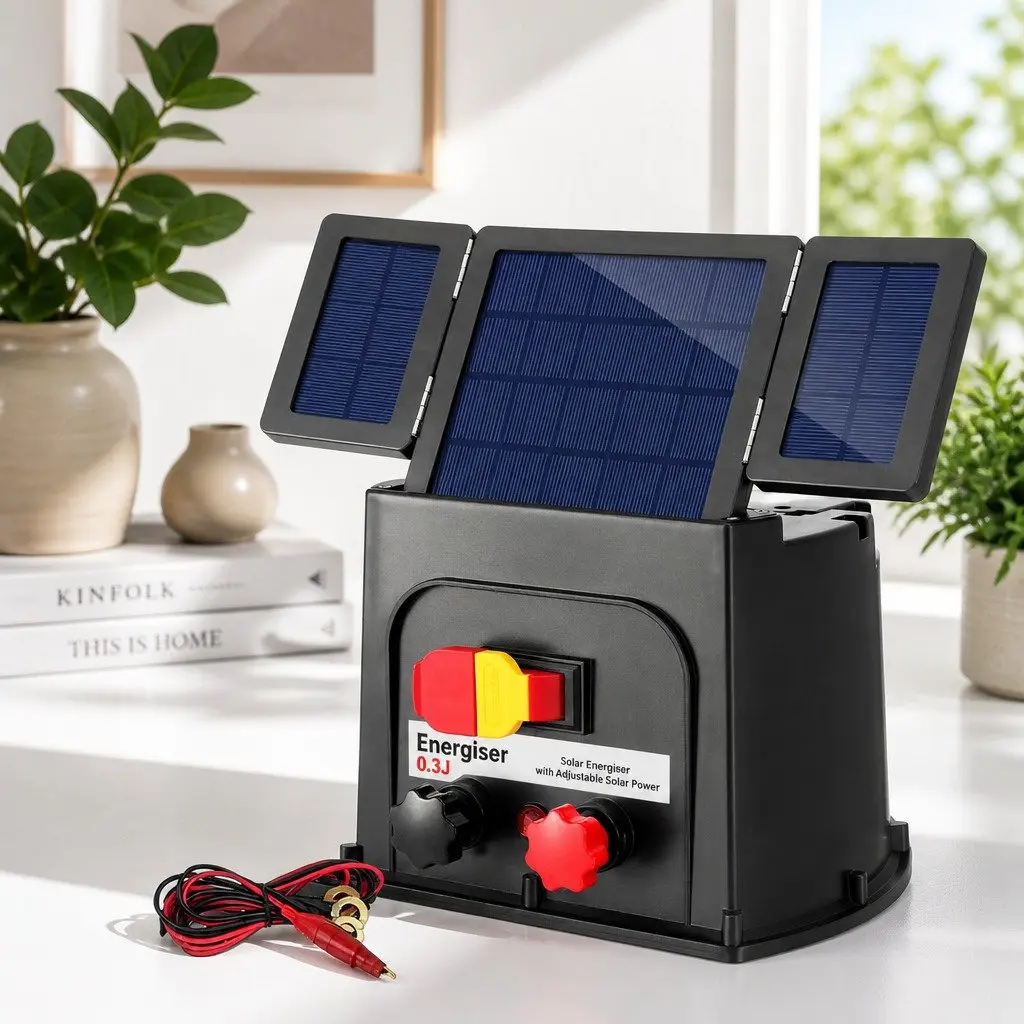 Solar Electric Fence Energiser 8km Range 0.3J Livestock Animal Containment