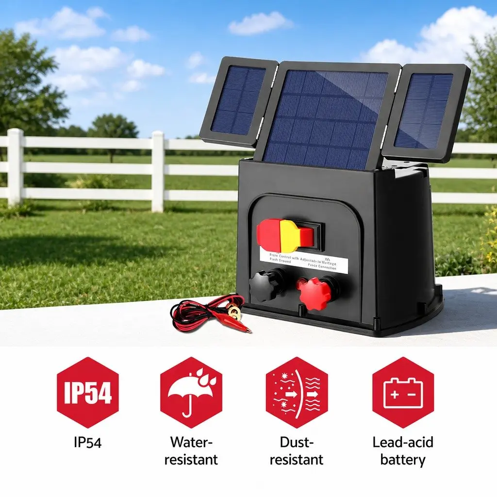 Solar Electric Fence Energiser 8km Range 0.3J Livestock Animal Containment