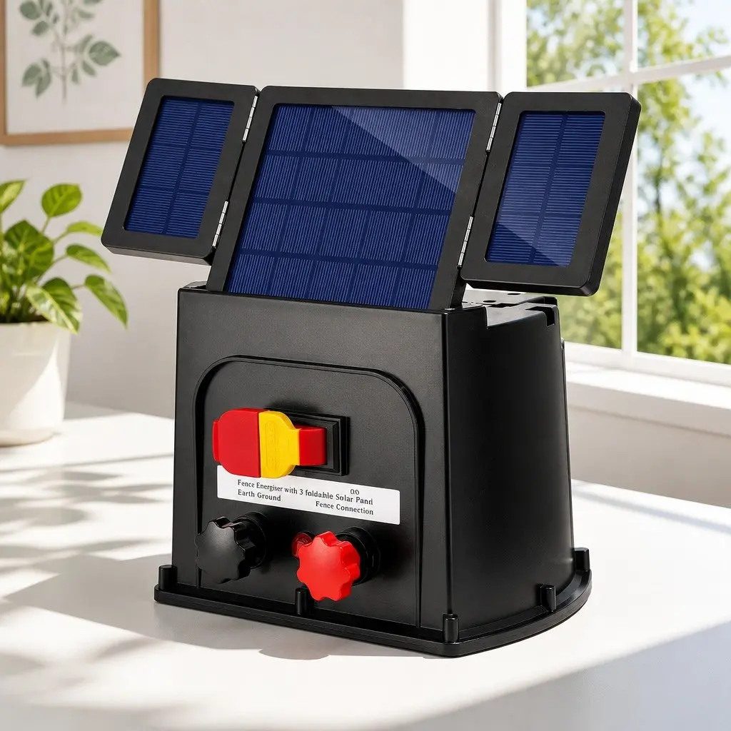 Solar Electric Fence Energiser 8km Range 0.3J Livestock Animal Containment