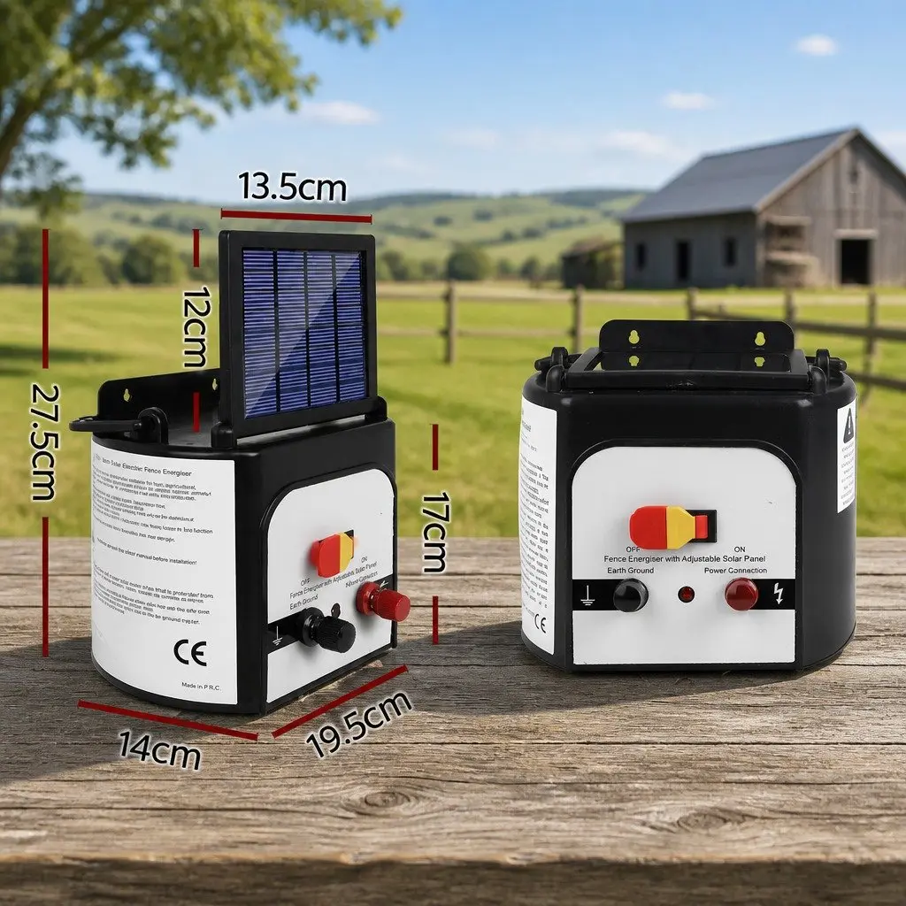 Solar Electric Fence Energiser 8km 0.3J Black and White