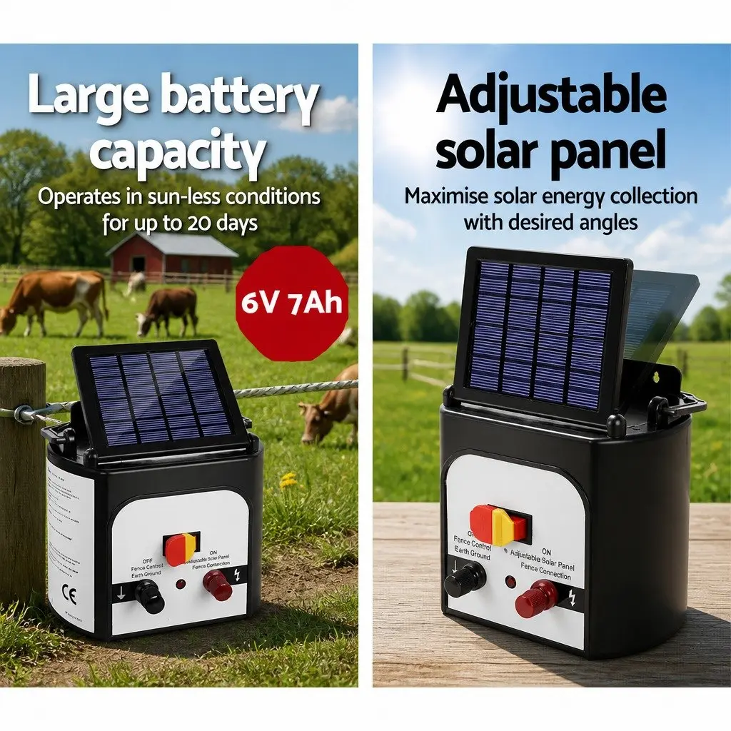 Solar Electric Fence Energiser 8km 0.3J Black and White