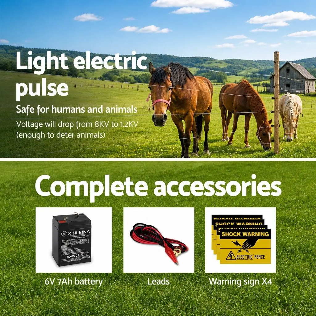 Solar Electric Fence Energiser 8km 0.3J Black and White