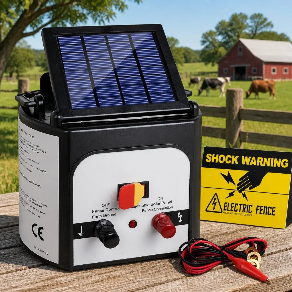 Solar Electric Fence Energiser 8km 0.3J Black and White