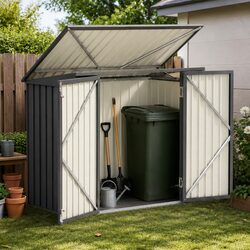 Outdoor Wheelie Bin Storage Shed Grey Steel Cabinet 2 Bin Garbage Enclosure