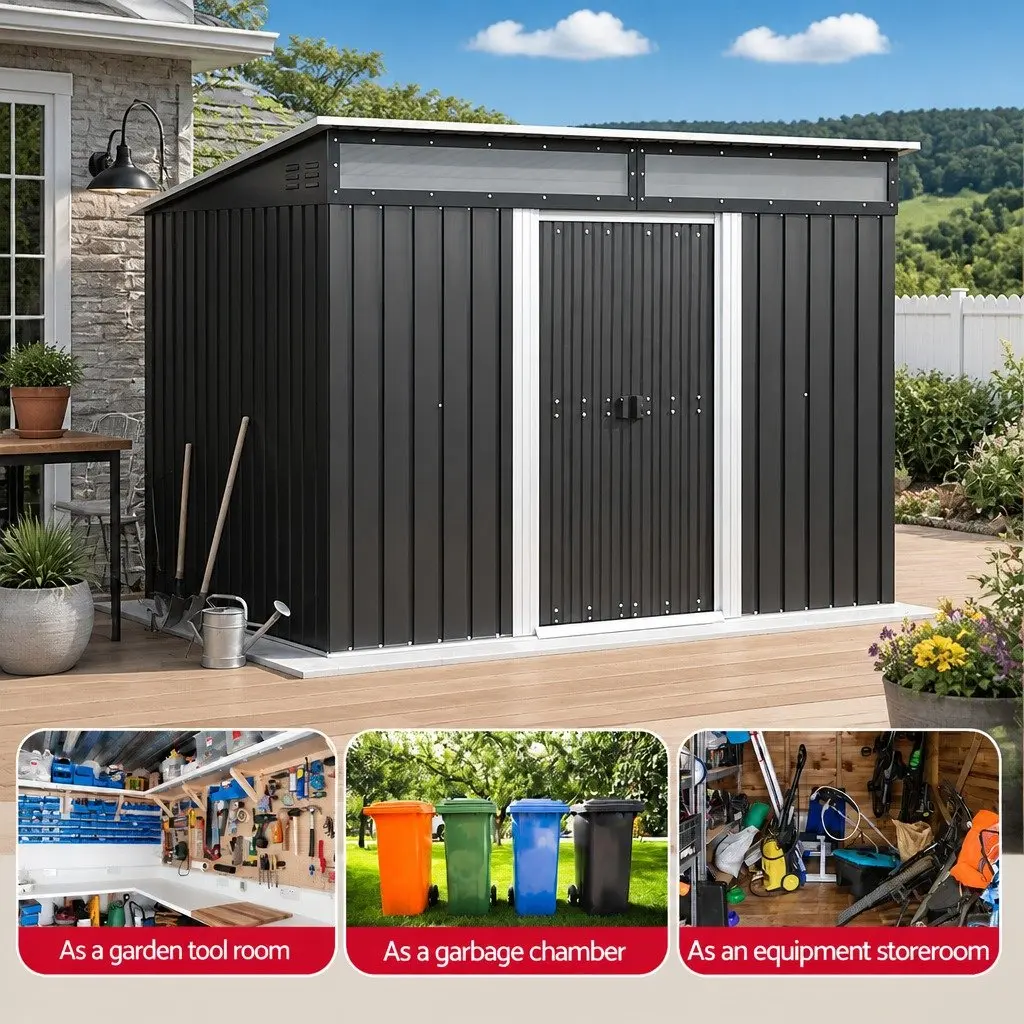 Garden Shed Outdoor Storage 2.60x1.95M Tool Workshop Black