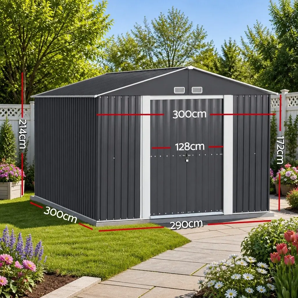 Garden Shed 3x3M Outdoor Storage Tool Workshop House Shelter Grey
