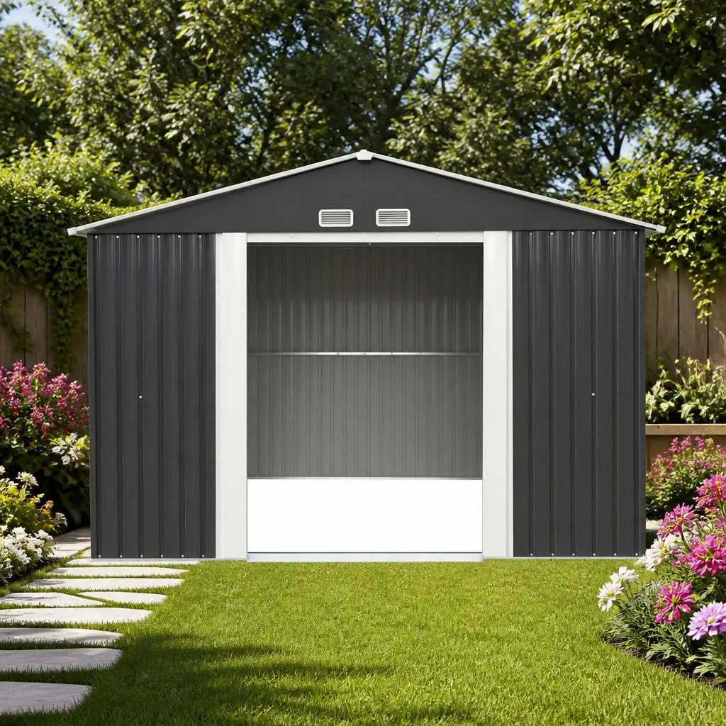 Garden Shed 3x3M Outdoor Storage Tool Workshop House Shelter Grey