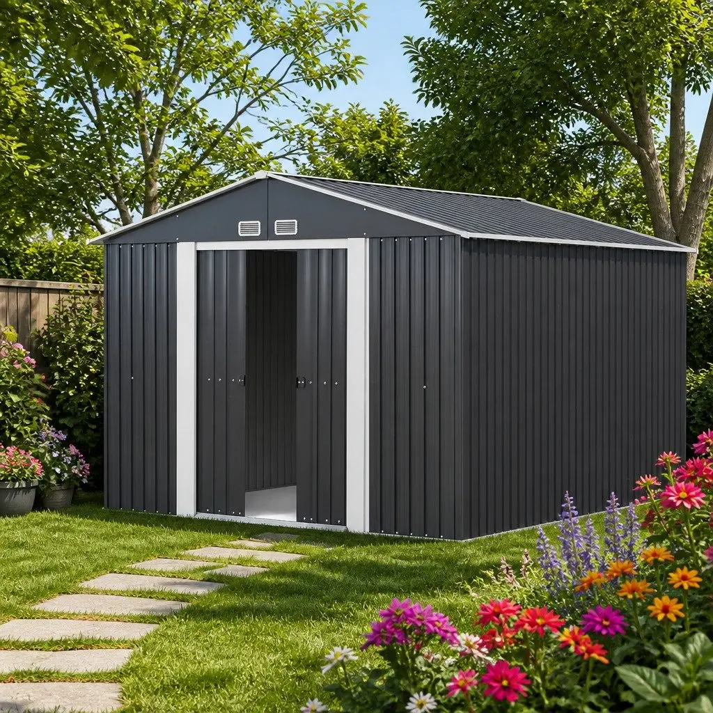 Garden Shed 3x3M Outdoor Storage Tool Workshop House Shelter Grey