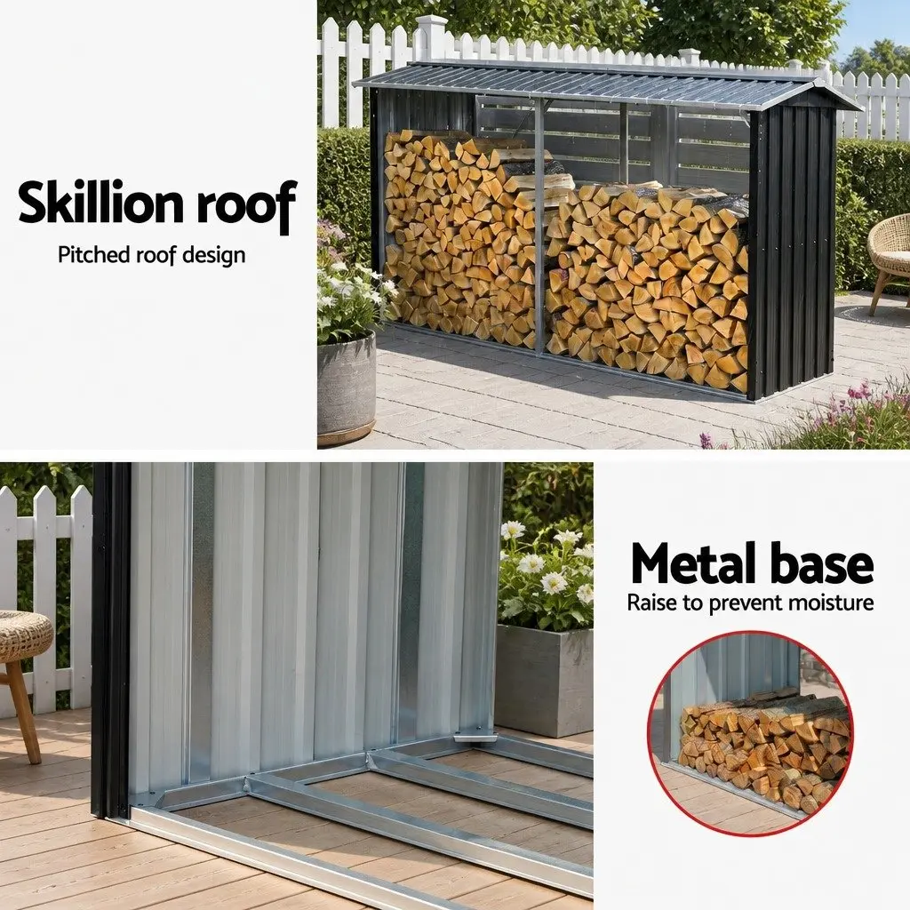 Firewood Storage Shed Outdoor Log Rack 334.5CM Grey Galvanised Steel