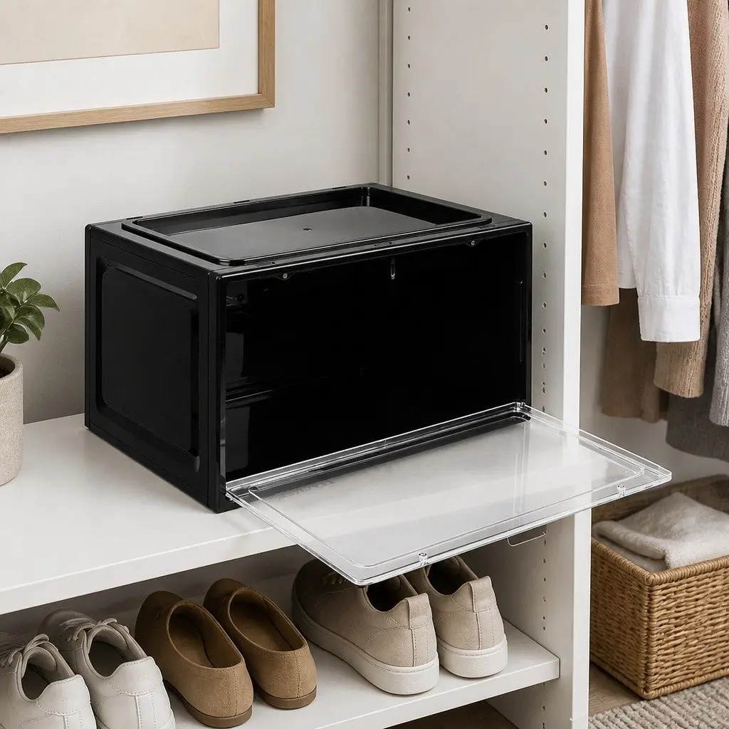 Acrylic Shoe Storage Box Drop Front Stackable Organiser Clear 35.5cm x 26cm x 21cm