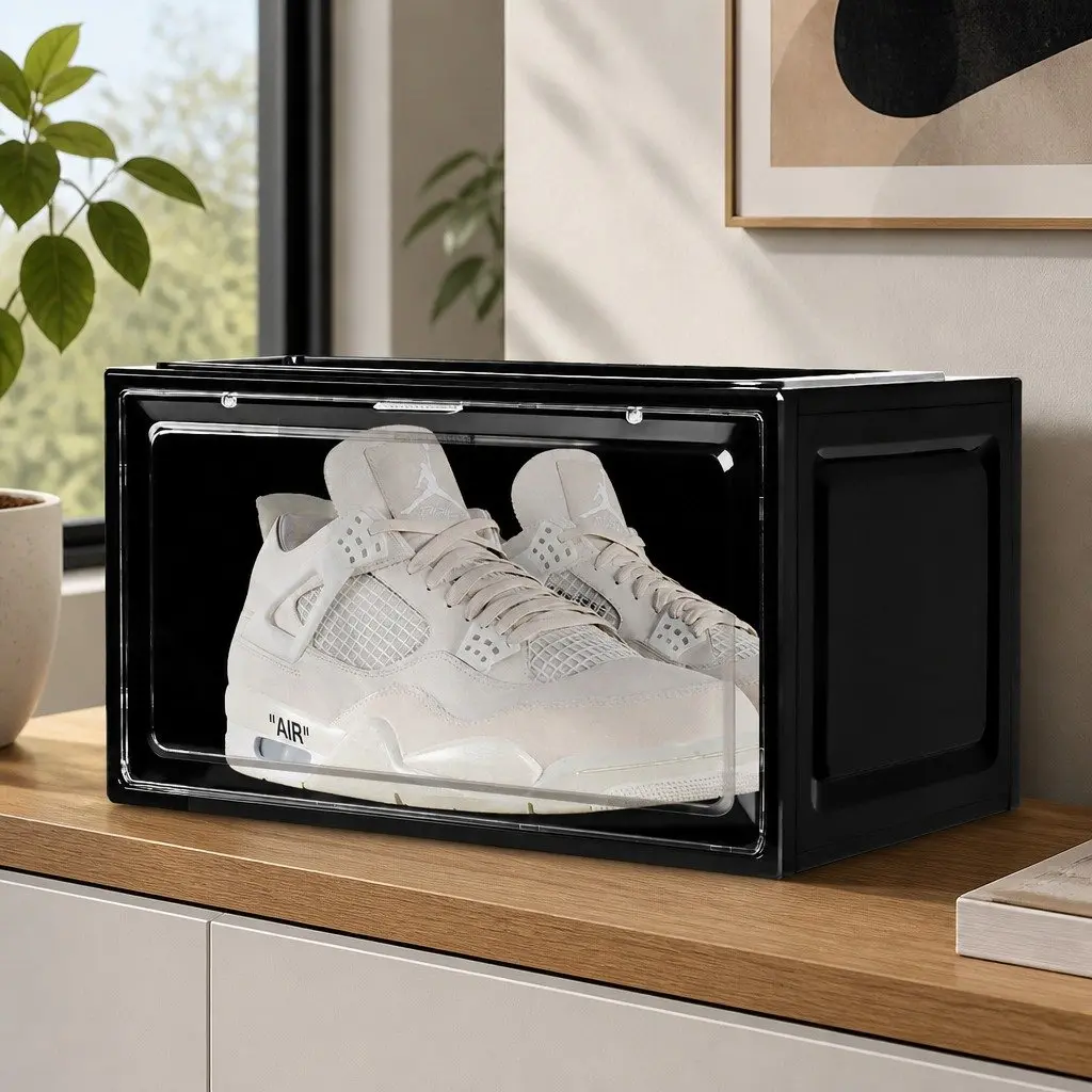 Acrylic Shoe Storage Box Drop Front Stackable Organiser Clear 35.5cm x 26cm x 21cm