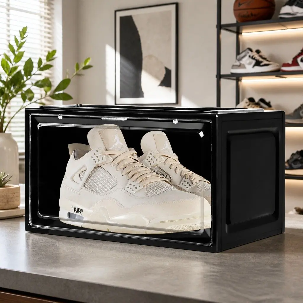 Acrylic Shoe Storage Box Drop Front Stackable Organiser Clear 35.5cm x 26cm x 21cm
