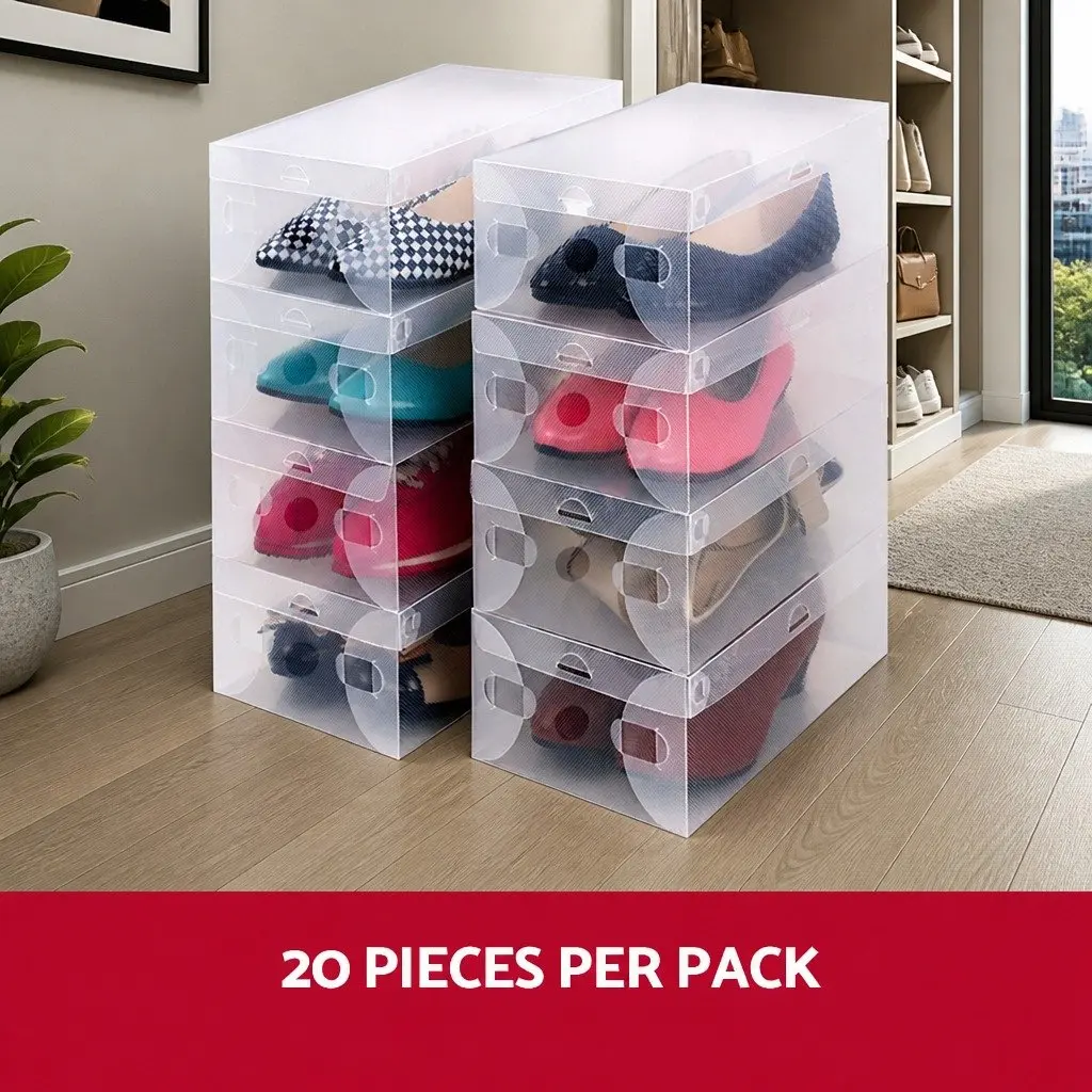 Shoe Storage Box Clear Foldable Stackable Organizer 28 x 18 x 10 cm